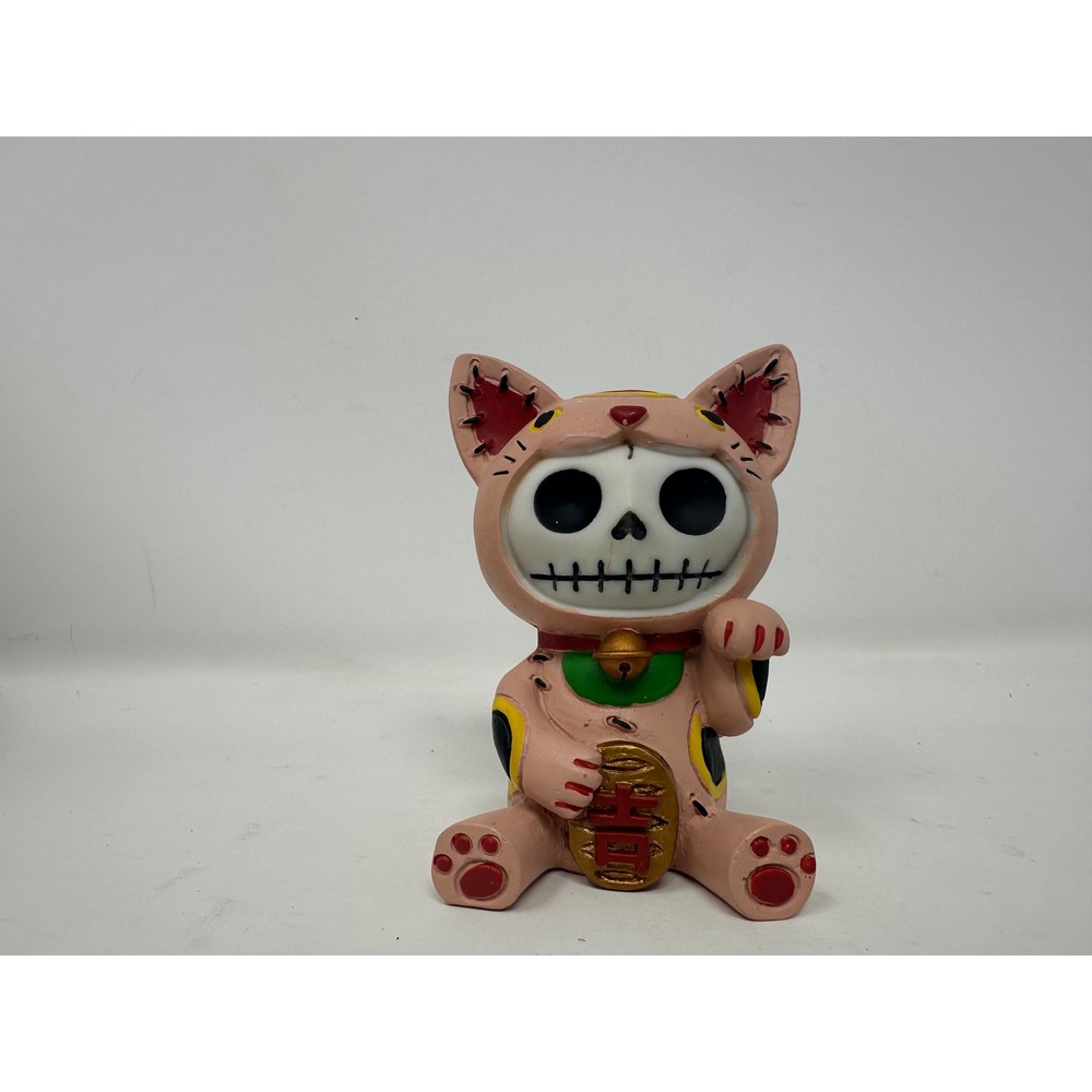 Summit Collection Pink Furry Feline Skeleton Maneki Neko Lucky Cat Figurine 2017